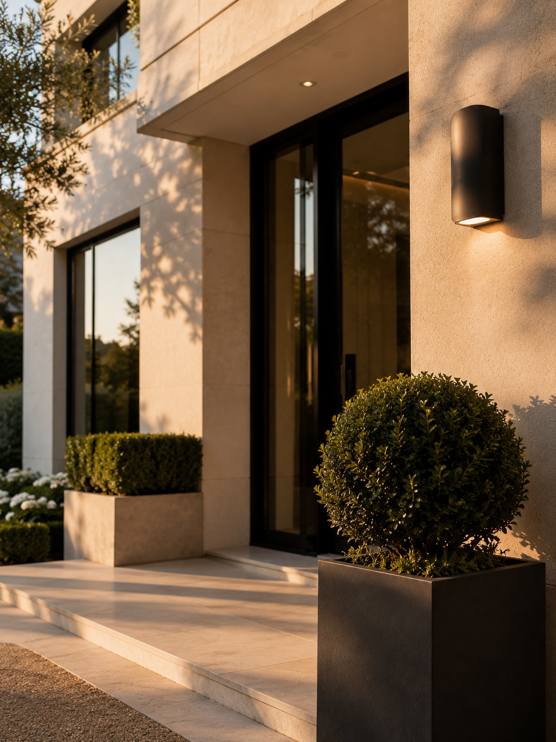 Entrance to a private residence at golden hour